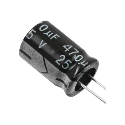 Capacitor Electrolítico de Aluminio, Radial de 470 µFd, 25 Vcc, 105 °C, 8 x 15 mm.