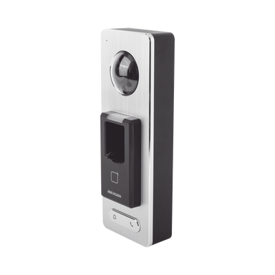 2 EN 1 / Lector Biométrico IP65 con Función de Videoportero y lector QR Incluida/ Llamada a APP de Smartphone Hik-Connect P2P (No requiere monitor) / Soporta Tarjetas - Huellas - Códigos QR / Cámara 2 MP Compatible con DVRs y