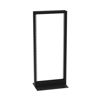 Rack de 2 Postes (Doble Perforación), Estándar 19", 24 Unidades, Fabricado en Acero, Base "L" para Anclar a Piso.