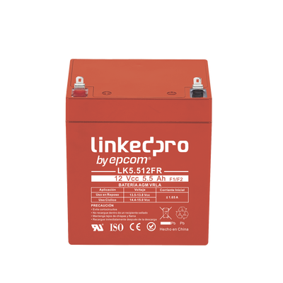 Batería 12 Vcc / 5.5 Ah / UL / Tecnología AGM-VRLA / Retardante a la Flama / Para uso en equipo electrónico, Alarmas de Intrusión / Incendio/ Control de acceso / Video Vigilancia / Terminales F1 y F2.