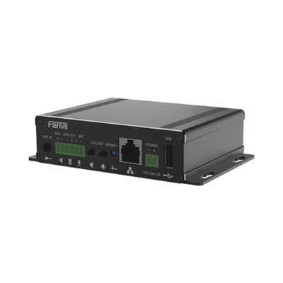 Gateway para Voceo IP/SIP, Entrada de audio (3.5mm), salida de amplificador integrado de hasta 30W, puerto USB (reproducción de MP3),