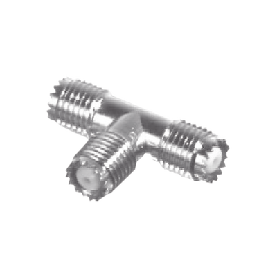 Adaptador en T, de Conector Mini-UHF Hembra a Doble Mini-UHF Hembra, Níquel/ Plata/ Teflón.